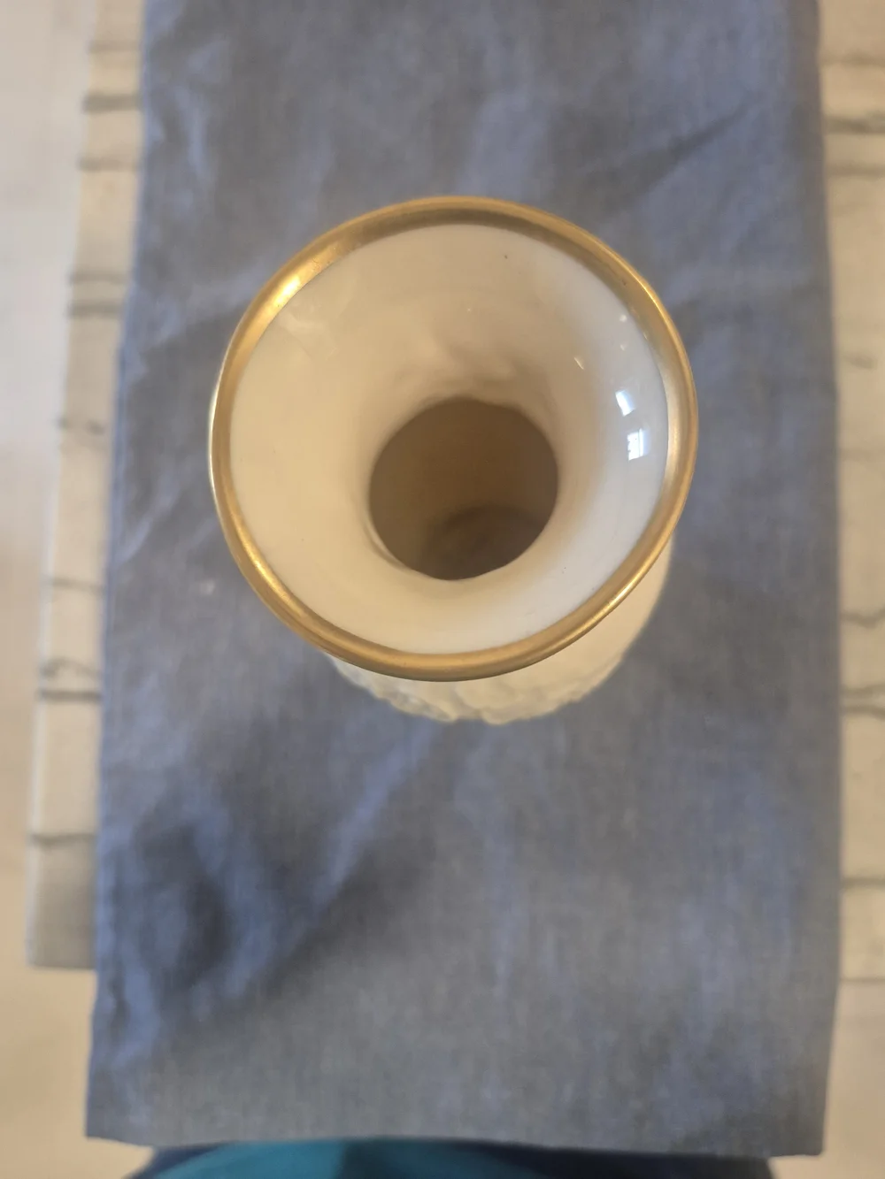 Lenox White Embossed Floral Vase with Gold Trim